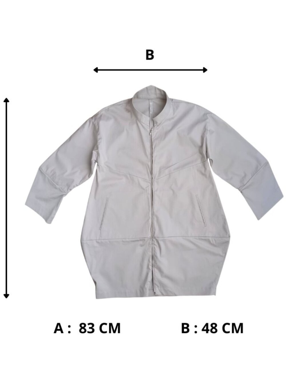 Dusica Kotur Sacks Beige Minimalist Coat โ Lightweight Zip Jacket Modern Oversiz - Picture 9 of 9